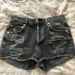 Agolde Black Distressed Denim Shorts